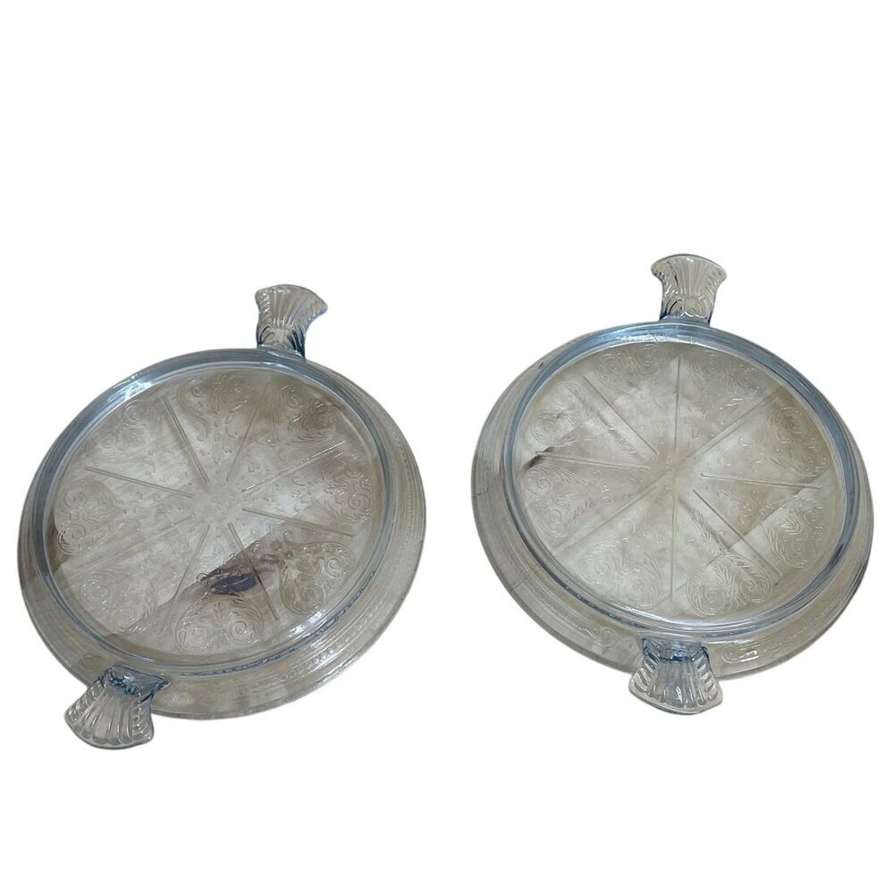 Fire King Sapphire Blue Philbe Trivets Depression Glass 1941-1956 Set of 2 EUC